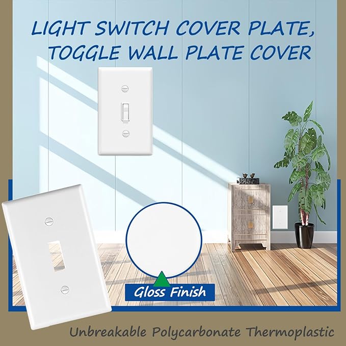 Light Switch Cover Plate,Toggle Light Switch Wall Plate,Toggle Wall Plate Cover,Standard Size 1-Gang 4.50" x 2.76",Unbreakable Polycarbonate Thermoplastic,UL Listed (12 Pack, Glossy White)