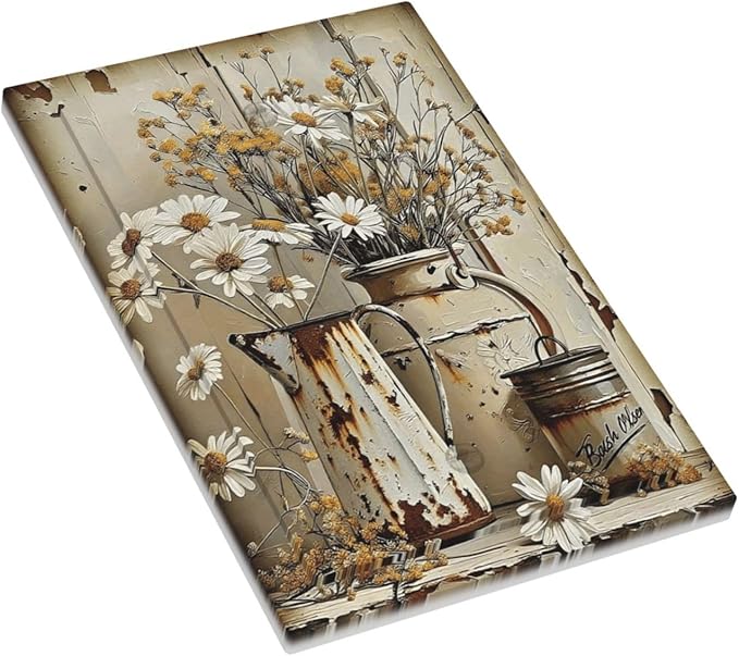 Rustic Flowers Daisy Floral White Wooden Planks Light Switch Cover Plate 1 Gang No Device Blank Electrical Wall Plates Faceplate Decorative Switch Plate for Farmhouse Home Decor