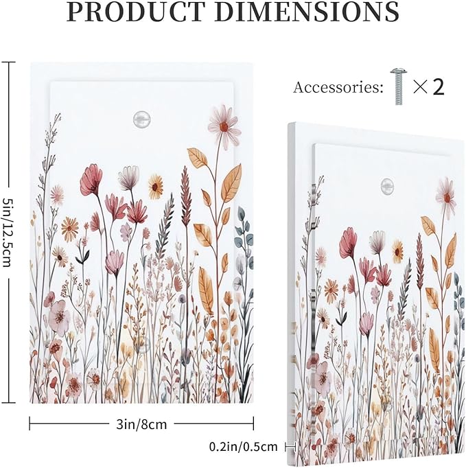 Light Switch Cover Plate Spring Floral Pink Wildflower Leaves Plants 1 Gang No Device Blank Electrical Wall Plates Faceplate Decorative Switch Plate For Home Bed Room Decor