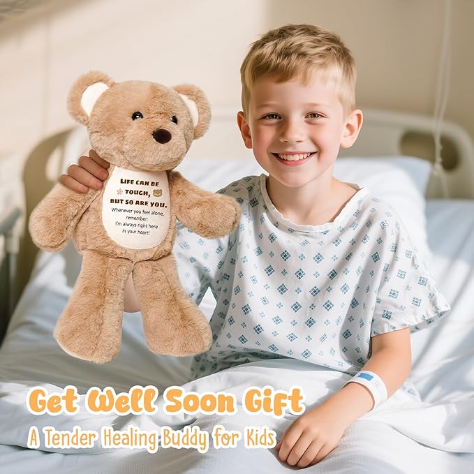 Soft Teddy Bear Plush Toy, Get Well Soon Comfort Bear with Sympathy Message, Emotional Support Thinking of You Encouragement Sympathy Gift for Women Kids Toddlers Grandkids Friends