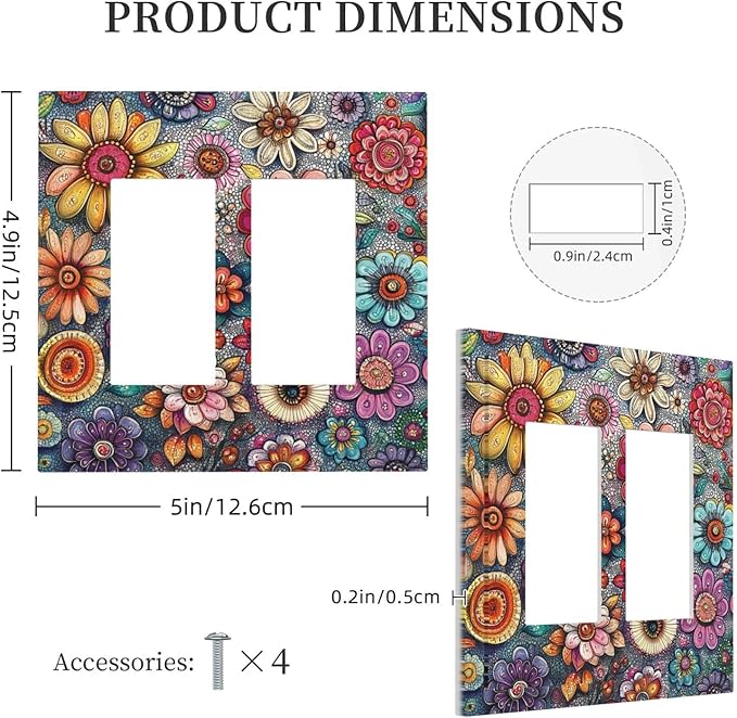 Decorative Outlet Covers Colorful Rainbow Pointillisme Flower 2 Gang Double Gfci Rocker Electrical Wall Panels Light Switch Cover Plate For Bed Room Home Decor