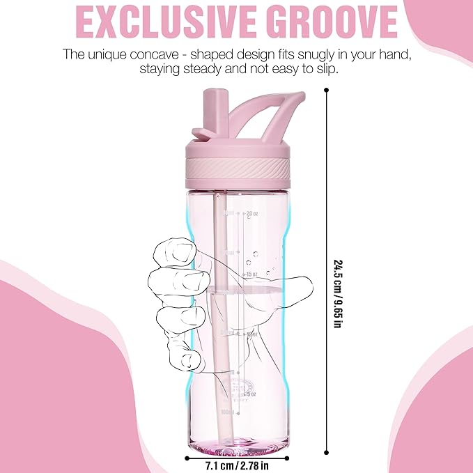 OLDLEY 20 kids Water Bottle with Straw,Tritan BPA-Free,Leak-Proof Design for Travel, Home, School, (Pink)