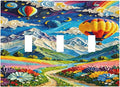 Hot Air Balloons Floral Vibrant Colors Flowers Mountains Stars Moon Decorative Switch Plates 3 Gang Wall Plate Faceplate Electrical Wall Panels Triple Toggle Light Switch Cover for Bedroom Kids Room