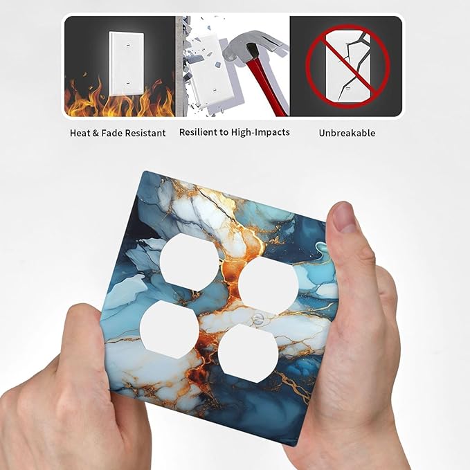 Personalized Light Switch Cover Plate Golden Abstract Luxury Marble 2 Gang Decorative Switch Plate Double Duplex Wall Plates Switch Plates and Outlet Covers for Livingroom Bathroom Decor