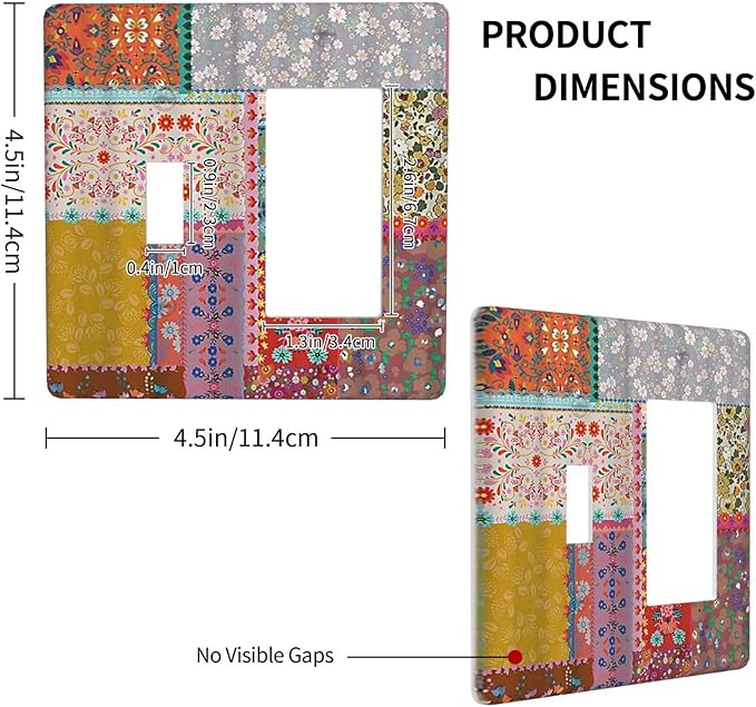 Light Switch Cover Boho Patchwork Bohemian Stitching Colorful Floral 2 Gang Toggle Rocker Combo Wall Plates Decorative Switch Plates and Outlet Covers Receptacle Cover for Bathroom Home Decor
