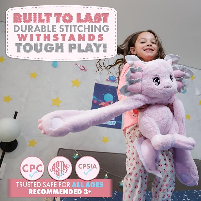 Huggle Healers Weighted Stuffed Animals for Adults, Teens and Kids - 36 Inch Long Plush Arms Pink Stuffed Animal for Hugs - 4.5lb Axolotl Plushies - Ula Axolotl