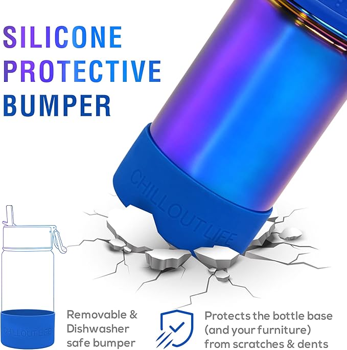 CHILLOUT LIFE 12 oz Kids Insulated Water Bottle for School with Straw Lid Leakproof and Cute Waterproof Stickers, Personalized Stainless Steel Thermos Flask Metal Water Bottle, Dishwasher Safe Color