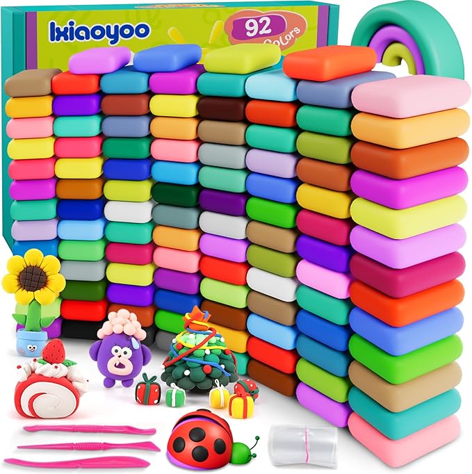 Ixiaoyoo Air Dry Clay for Kids, 92 Colors Magic Modeling Clay, Children's DIY Model Arts & Crafts Kit, Soft & Non-Sticky, Birthday & Christmas Toy Gift for 3-12 Years Old Girls & Boys Kids