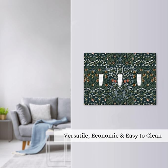 Decorative Switch Plates Colorful Floral Boho Flower Plant Leaf 3 Gang Wall Plate Triple Toggle Light Switch Cover Faceplate Electrical Wall Panels For Bed Room Living Room Decor