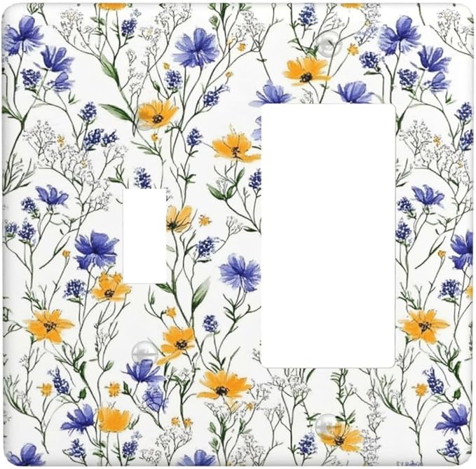 Outlet Covers Floral Colorful Green Leaf Wildflower 1 Toggle 1 Rocker Combination Decorative Wall Plate Electrical Switch Plates Light Switch Cover Plate For Bed Room Living Room Decor