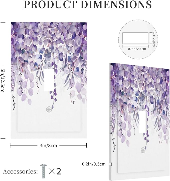 Purple Plants Leaves Eucalyptus Vine Floral Flowers Decorative Light Switch Cover 1 Gang Single Toggle Device Electrical Faceplate Switchplates Decorator Outlet Wall Plate for Bedroom Living Room