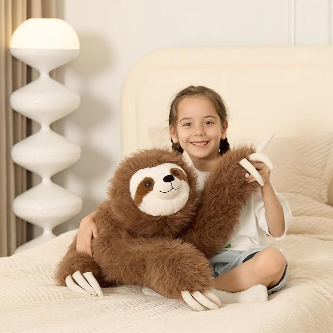 BENINY Large Sloth Stuffed Animals 28", Realistic Three Toed Big Sloth Plush Pillow with Snap Button Hands for Hanging, Gifts for Teens Adults Decors