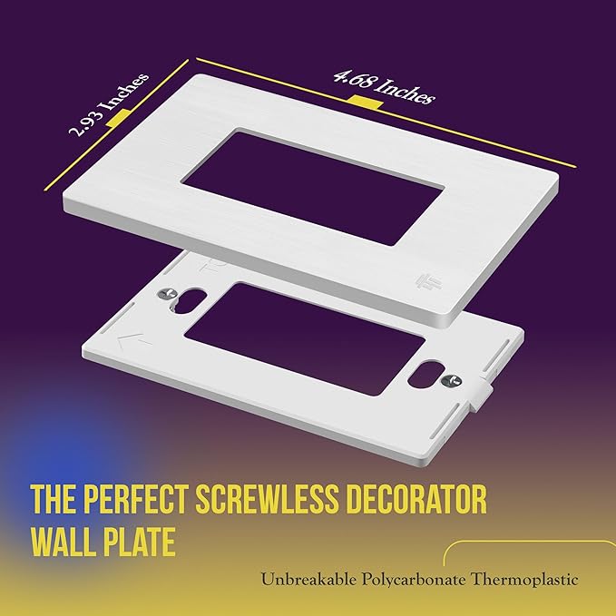 ENERLITES Brushed Screwless Decorator Wall Plate Child Safe Outlet Cover, Gloss Finish, Size 1-Gang 4.68" H x 2.93" L, Unbreakable Polycarbonate Thermoplastic, SI8831-BW, Brushed White