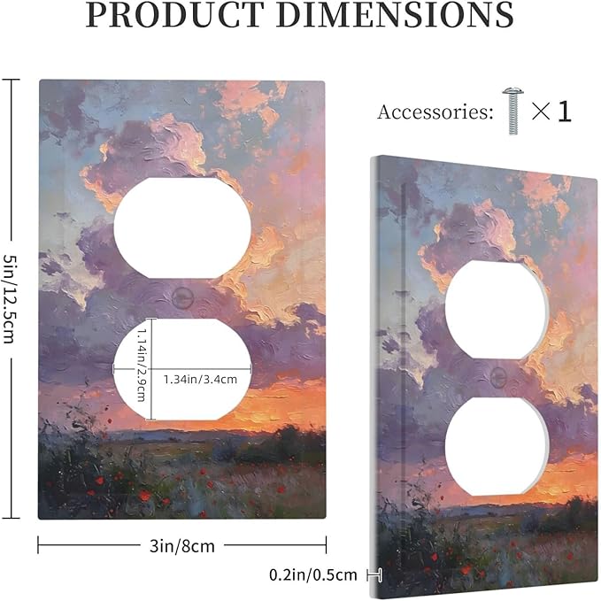 Abstract Sunset Dusk Natural Scenery Wild Flowers Outlet Covers 1 Gang Duplex Light Switch Cover Decorative Switch Plates Electrical Receptacle Faceplate Wall Plate for Farmhouse Bedroom Decor