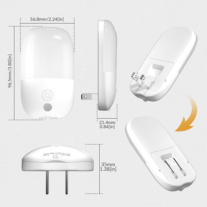 Klarlight 670nm Red LED Night Light for Sleep, Warm White Nightlight for Kid, Dusk to Dawn Sensor, Auto/On/Off Dimmable Night Lights Plug into Wall for Baby, Bedroom, Hallway, Bathroom, 0.5W(2 Pack)