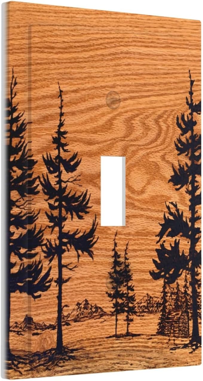 Pine Forest Natural Scenery Silhouette Wood Grain Decorative Light Switch Cover 1 Gang Single Toggle Device Electrical Faceplate Switchplates Decorator Outlet Wall Plate for Farmhouse Home Decor