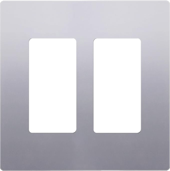 ENERLITES Elite Series Screwless Decorator Wall Plate Child Safe Outlet Cover, Gloss Finish, Size 2-Gang 4.68" H x 4.73" L, Unbreakable Polycarbonate Thermoplastic, SI8832-SV, Silver