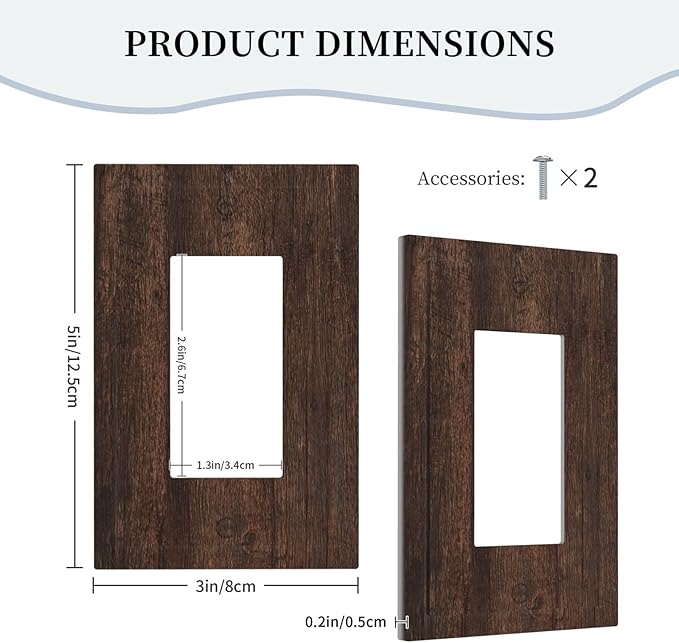 Decorative Light Switch Cover Plate with Rustic Dark Wood Grain & Vintage Style Design 1 Gang Rocker Outlet Covers Single Decora Gfci Device Wall Plate for Kitchen/Living Room