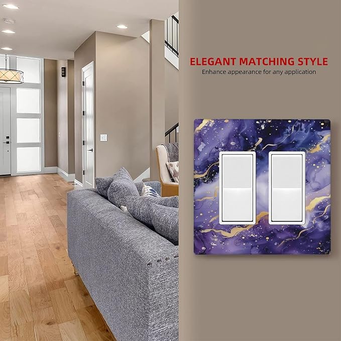Decorative Outlet Covers Modernity Abstract Purple Golden Marble 2 Gang Wall Plate Double Rocker Switch Light Switch Plate Covers Jumbo Dual Electrical GFCI Switch Cover Plate