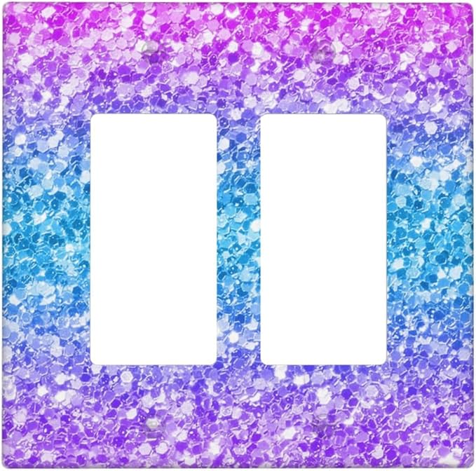 Outlet Covers Fantasy Colorful Glitter Blue Purple Gradient 2 Gang Double Rocker Light Switch Cover Plate Decorative Wall Plate GFCI Socket Cover Electrical Switch Plate Covers for Kids Room Home