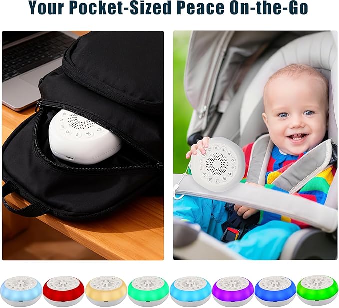 Syaws Portable Sound Machine,White Noise Machine with 27 Soothing Sounds,7 Color Night Light with Nursery Lamp,Child Lock Design,5 Sleep Timer with 18 Levels of Volume,USB C Rechargeable