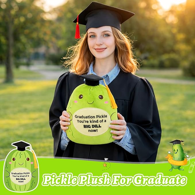 Pickle Stuffed Animal,9inch Graduation Stuffed Animal with Cap and Graduations Words,Cute and Soft Pickle Graduation Plush 2026 Gifts for Kids Men Women,Party Decorations