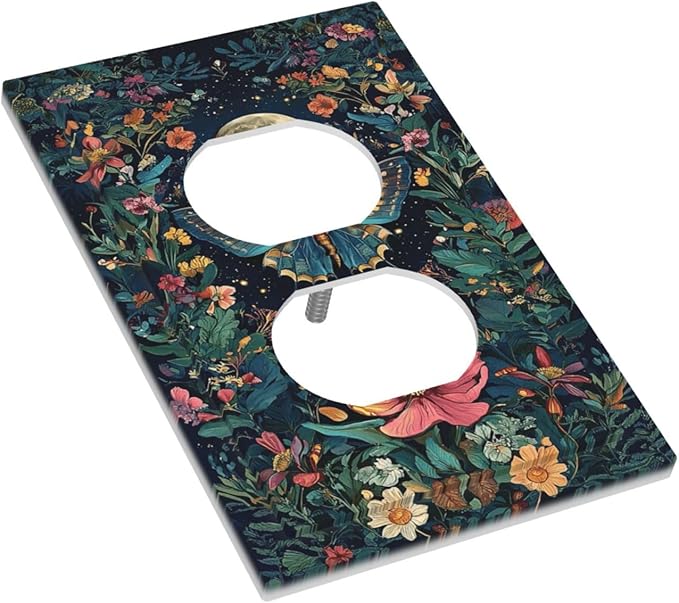 Outlet Covers Bohemian Moon Butterfly Floral 1 Gang Duplex Light Switch Cover Plate Decorative Switch Plate Covers Electrical Socket Cover for Bedroom Cabin Decor