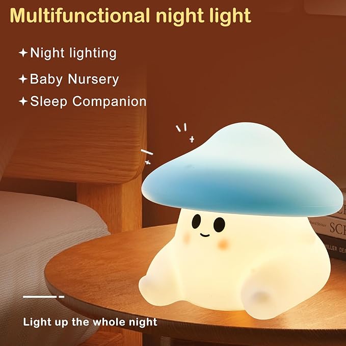 Mushroom Night Light for Kids, Cute Ghost Mushroom Lamp Silicone Baby Nursery Night Lamp, Dimmable Squishy Touch Bedside Lamps, Adorable Rechargeable Animal Lamps Gifts Kawaii Room Decor Girls Boys