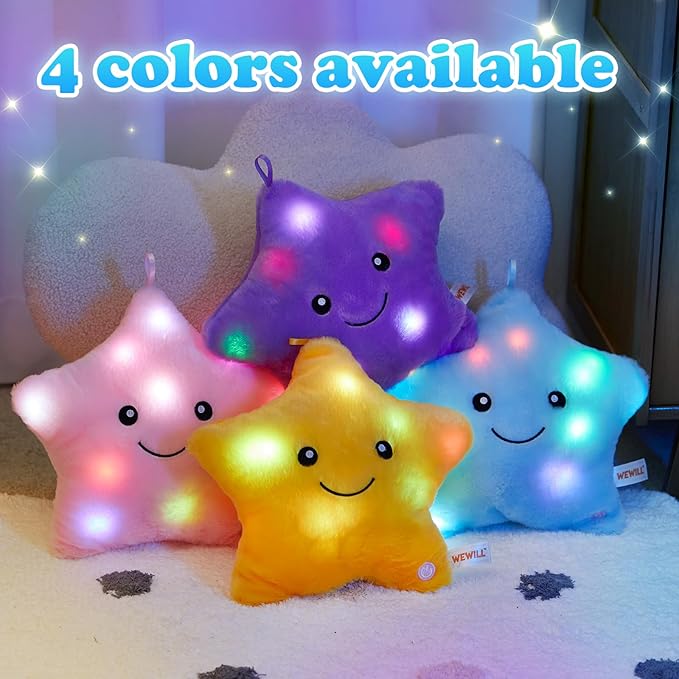 WEWILL 9'' LED Twinkle Star Soft Plush Toys Glowing Stuffed Star Light up Plush with Colorful Night Lights Birthday Gift for Toddler Kids(Blue)