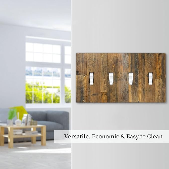 Brown Wood Vintage Rustic Old Board Light Switch Covers Quad Toggle Electrical Faceplate 4 Gang Wall Plate Decorative Switch Plates for Farmhouse Home Decor