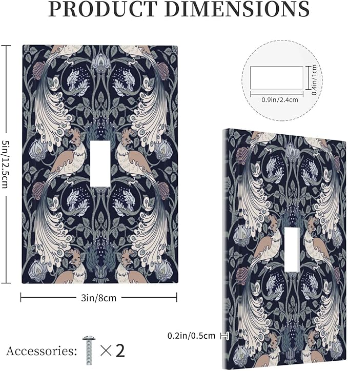 William Morris Vintage Floral Birds Peacocks 1 Gang Light Switch Covers Single Toggle Wall Plate Decorative Switchcover Electrical Switchplate for Country Bathroom Bedroom Decor