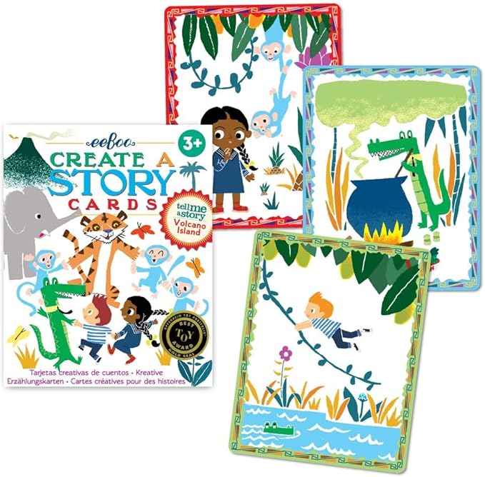 eeBoo: Volcano Island Create a Story Pre-Literacy Cards, 36 Cards with Colorful Characters, Encourages Imagination, for Ages 3 and up