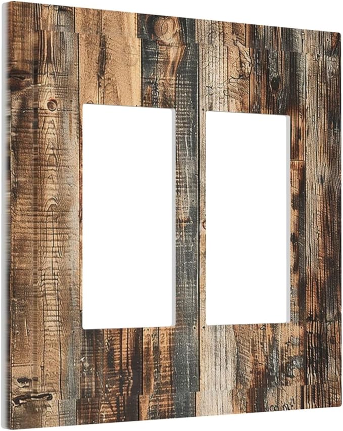 Decorative Outlet Covers Rustic Brown Wood Pattern Splice Plank 2 Gang Double Gfci Rocker Electrical Wall Panels Light Switch Cover Plate For Farmhouse Cabin Decor