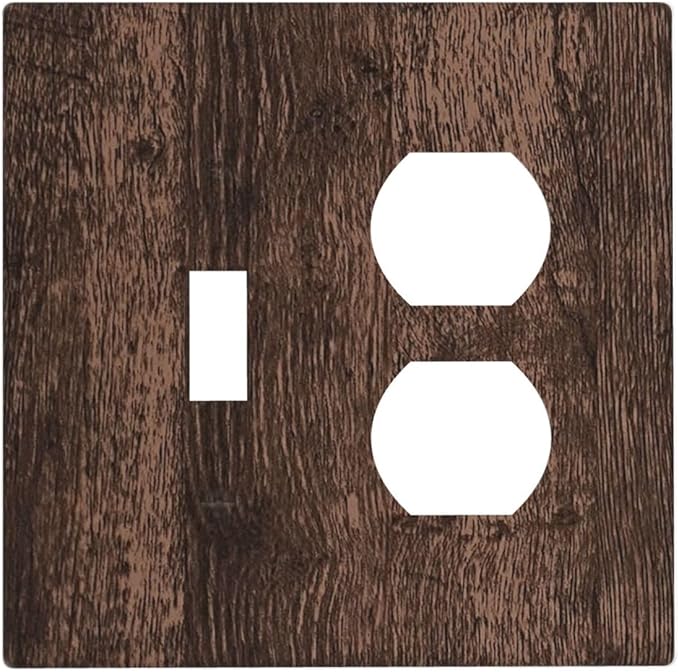 Light Switch Cover Plate Rustic Brown Wood Plank Retro Wooden Board 2 Gang Outlet Covers 1 Toggle 1 Duplex Socket Cover Wallplates Electrical Switch Plate Covers for Farmhouse Home Decor