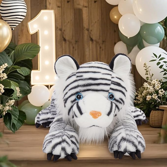 MaoGoLan Giant White Tiger Stuffed Animal - 47” Realistic Tiger Plush Toy for Boy Girl Kid, Soft Fluffy Zoo Animal Toy Pillow for Valentines Birthday Gift, Baby Shower Party Favor Decor
