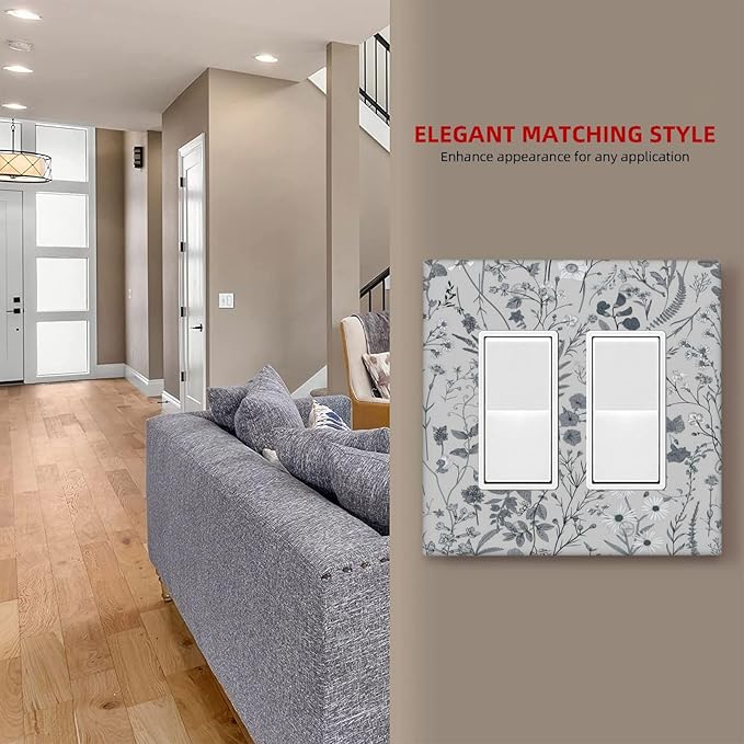 Boho Wild Flowers Farm Floral 2 Gang Rocker Decora Light Switch Cover Decorative Outlet Covers Wall Plate Electrical Faceplate Switchplate GFCI for Bathroom Home Living Room Decor