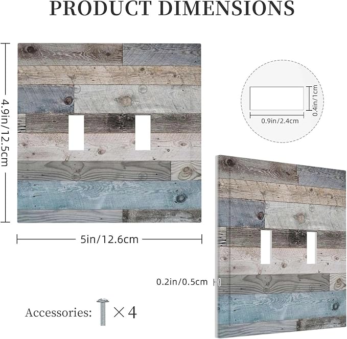 Western kitchen Teal Blue Wood Old Garage Style Decorative Double Toggle Light Switch Covers Retro Rustic Country Farmhouse Barn Electrical 2-Gang Receptacle Outlet Face Wall Plate Cover Jumbo Size