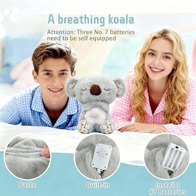rytopt Breathing Stuffed Animal, No Breathing Movement in Its Abdomen, Koala Stuffed Animal, 4 Gear Adjustment, Volume Control, with Music & Lights ﻿