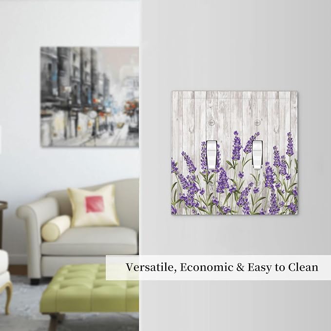 Purple Lavender Rustic Wooden Flowers Floral Plant Decorative Switch Plates 2 Gang Double Toggle Outlet Light Switch Cover Wall Plate Electrical Faceplate for Farmhouse Living Room Decor