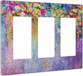 Colorful Floral Watercolor Flower 3 Gang Rocker Light Switch Plate Purple Triple Decora Outlet Wall Plate Cover Faceplate Decorative Switchcovers GFCI for Farmhouse Bathroom Bedroom Decorate
