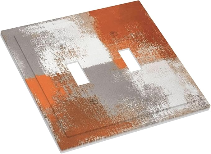 Orange Grey Abstract Art Oil Painting Decorative Switch Plates 2 Gang Double Toggle Outlet Light Switch Cover Wall Plate Electrical Faceplate For Home Farmhouse Decor