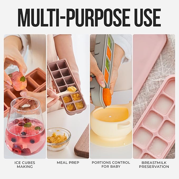 0.7 oz/12 Sections Silicone Ice Cube Freezer Tray with Lid, 100% Food-Grade Platinum Silicone,Leak Resistance & Dishwasher Safe for Baby Food Prep,Breast Milk,Purees - Korean Made, Gray