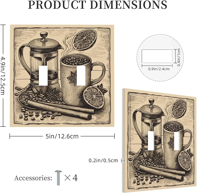 Light Switch Cover Plate Beige Vintage Rustic Coffee Beans Spice 2 Gang Double Toggle Decorative Switch Plates Wall Plates Electrical Faceplate for Kitchen Coffee Bar Decor