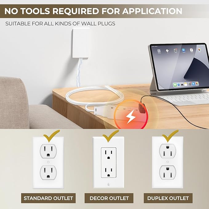 SakerPlus Outlet Concealer Power Strip-Outlet Cover Extender with 3AC Outlets-8ft Flat Plug Extension Cord,Universal Size,1625W for Kitchen, Home and Office,Child & Pet Safe(8 Foot)