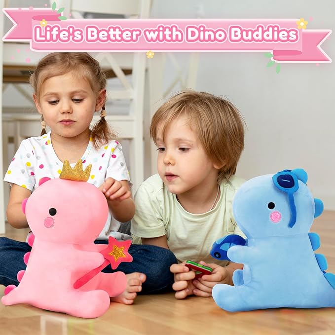 SQEQE Dinosaur Stuffed Animal, Cute Dinosaur Plush Toys with Fairy Wand, Dino Plushies Anniversary Birthday Gift for Her Girls Boys Boyfriend Girlfriend(Pink,12 inch)