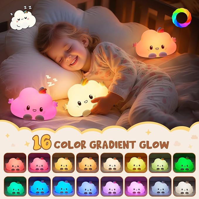 One Fire Cloud Night Light, 16 Colors & Remote Control Baby Night Light, Rechargeable Cloud Lamp, Cute Gifts for Kids Gifts Teen Girl Gifts, Funny Gifts for Women