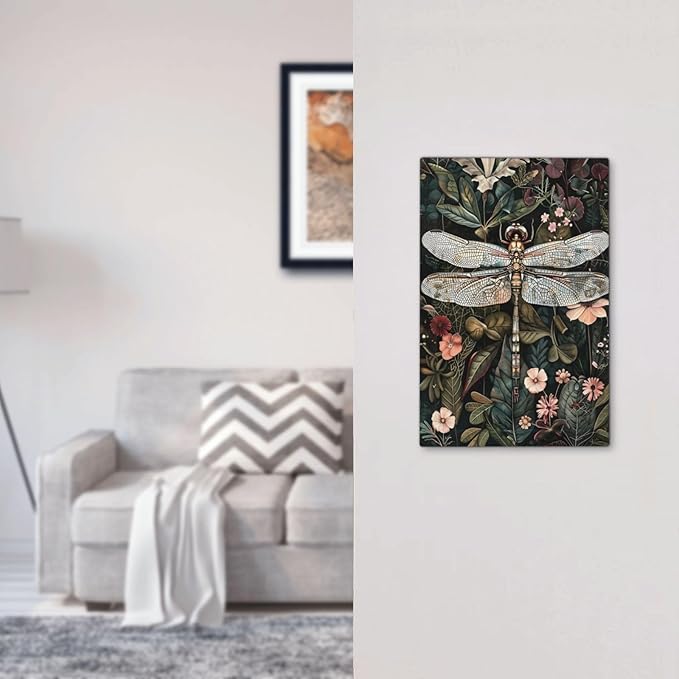 Vintage Dark Green Dragonfly Flowers Floral Botanical Light Switch Cover Plate 1 Gang No Device Blank Electrical Wall Plates Faceplate Decorative Switch Plate Covers for Farmhouse Home Decor
