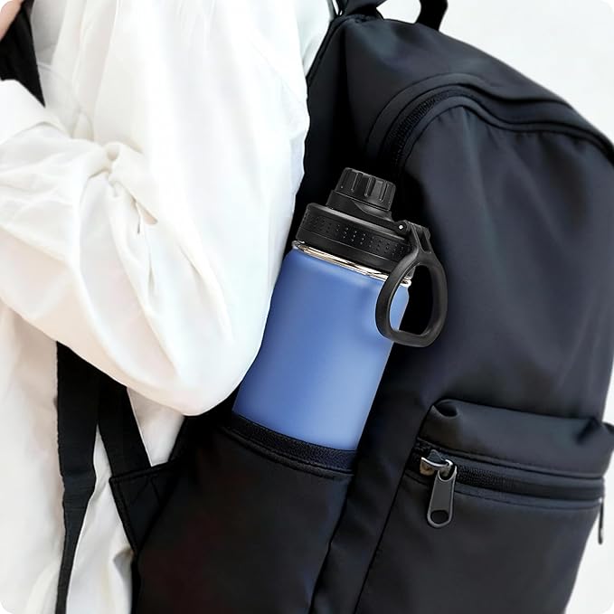 Insulated Water Bottle-18 oz Stainless Steel Vacuum Wide Mouth Sports Water Bottle with Silicone Boot-Reusable Metal Leak Proof Travel Water Flask for School (Royal Blue)