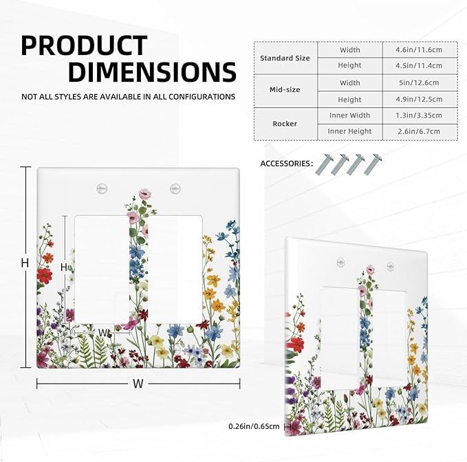 Outlet Covers Colorful Wildflowers Plants Flowers on White Background 2 Gang Light Switch Cover Plate Double Rocker Switch plate Covers Decorative Wall Plates Electrical GFCI Receptacle for Home Decor