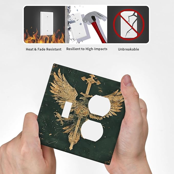 Medieval Retro Golden Eagle Totem Wallplates 1 Toggle 1 Duplex Electrical Gfci Faceplate Decorative Light Switch Covers Switch Plate for Bedroom Living Room Decor